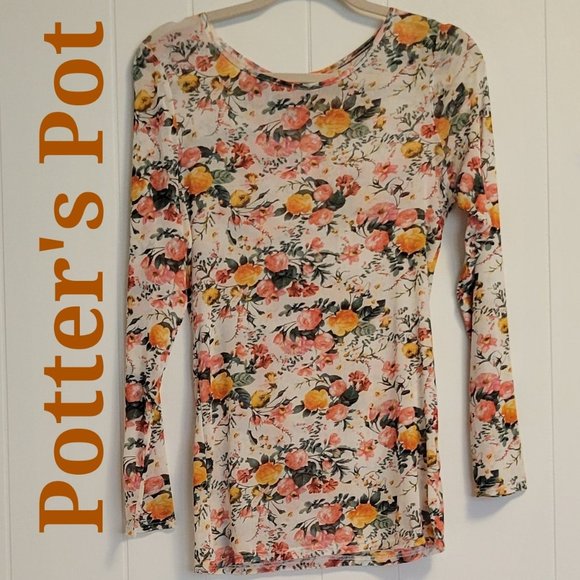 Potter's Pot floral sheer thin blouse size: M - Picture 3 of 5